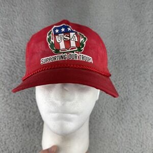 USA Supporting Our Troops Red Hat Flag‎ Leather Strap Adjustable Sportcap